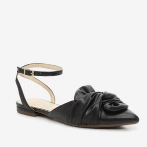 Jessica Simpson Carmie Black Faux Leather Flat Ankle Strap Knotted Bow size 10